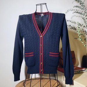 Used Women's Basic V Neck Knit Wool Cardigan M